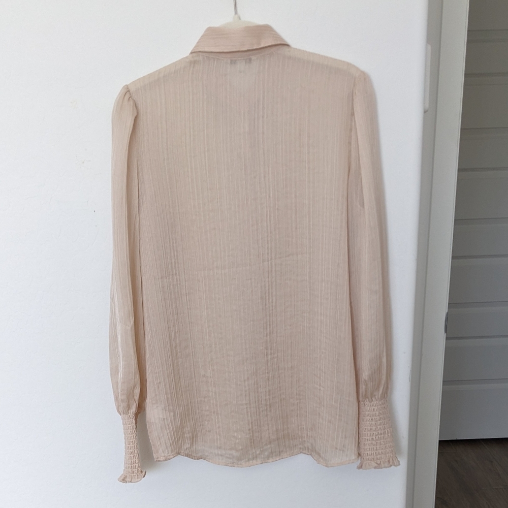 Express Button Down Smocked Cuff Blouse Champaign… - image 2